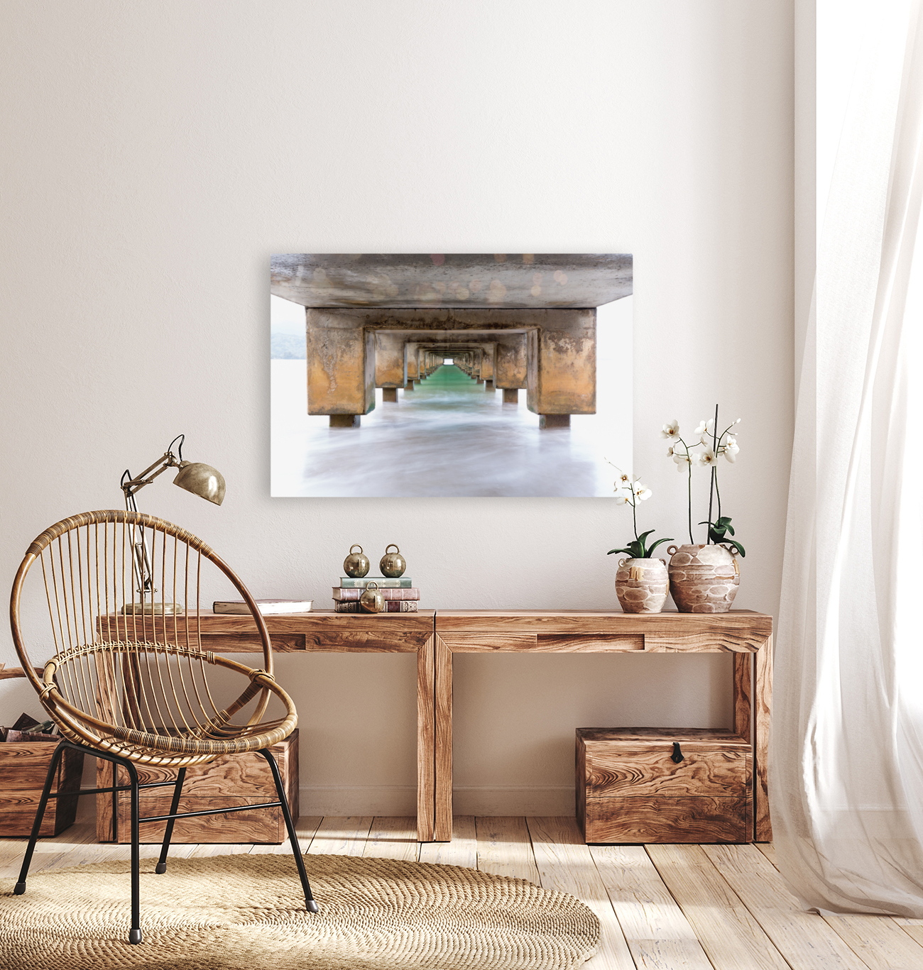 Underside of Hanalei Pier long exposure Reproduction