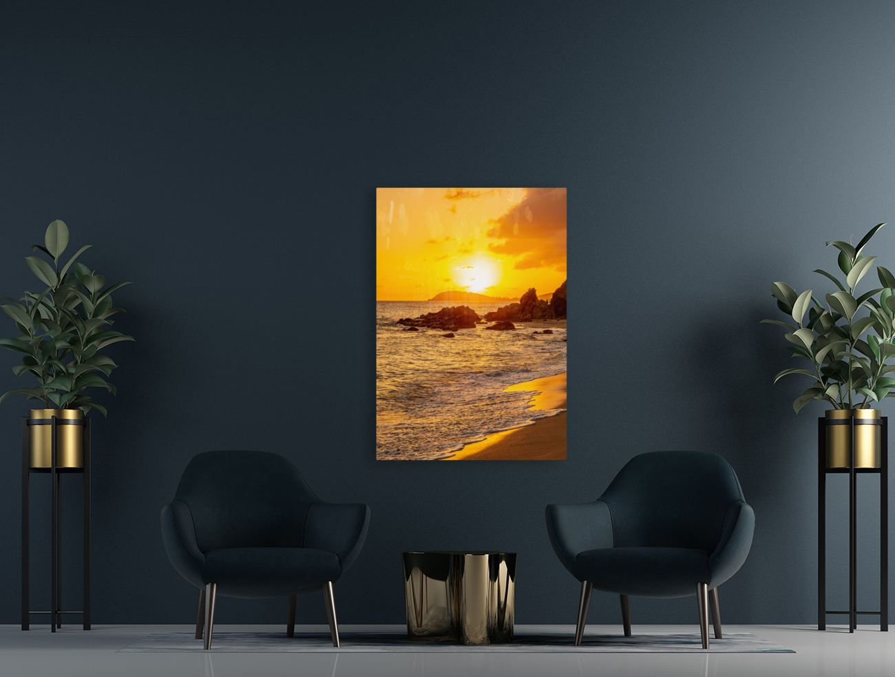 Sunset off coast of St Thomas Reproduction