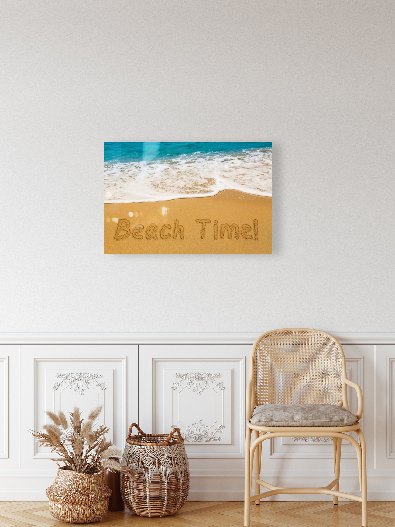 Beach Time written in sand with sea surf Reproduction