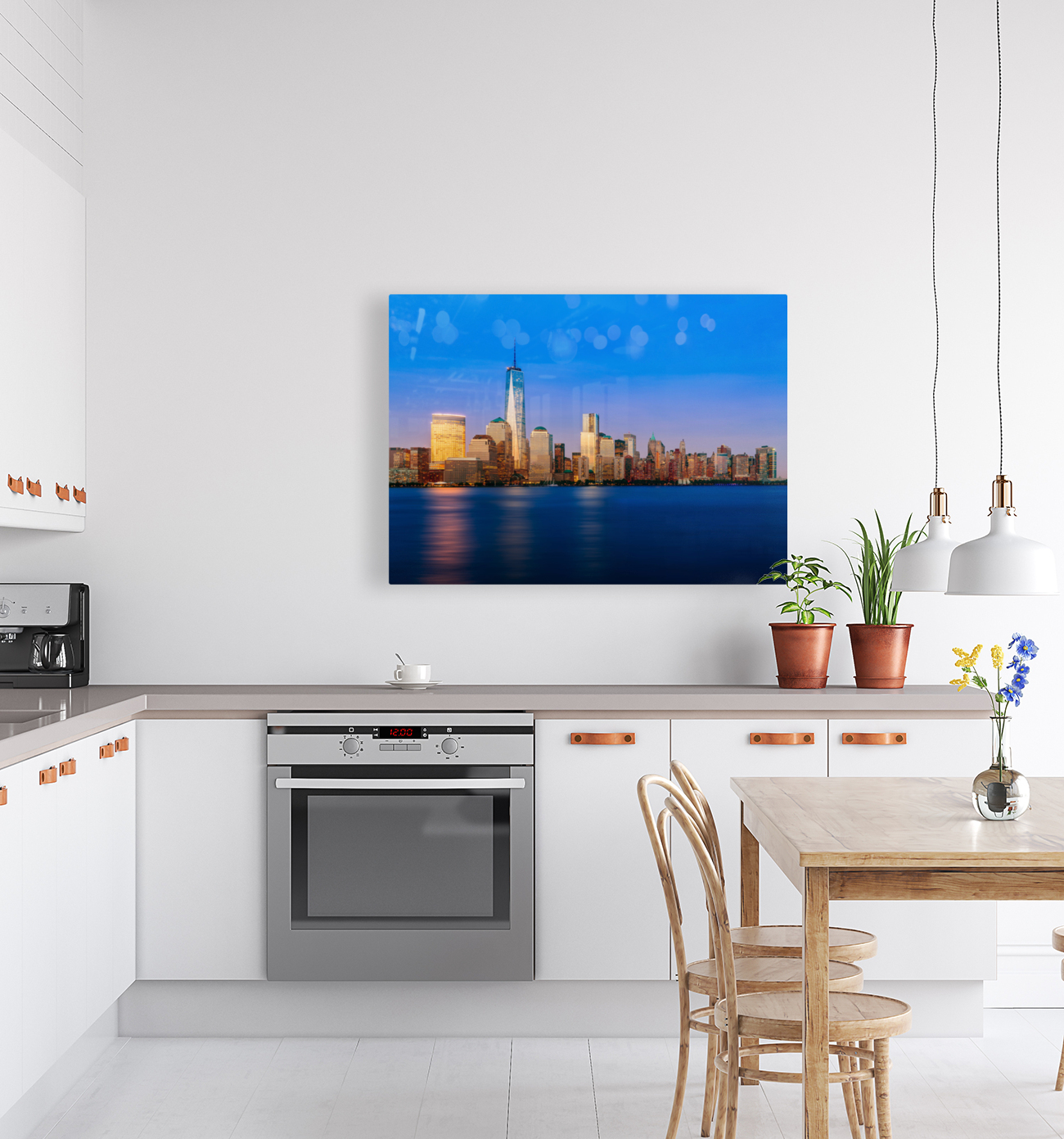 Skyline of Lower Manhattan at night Reproduction