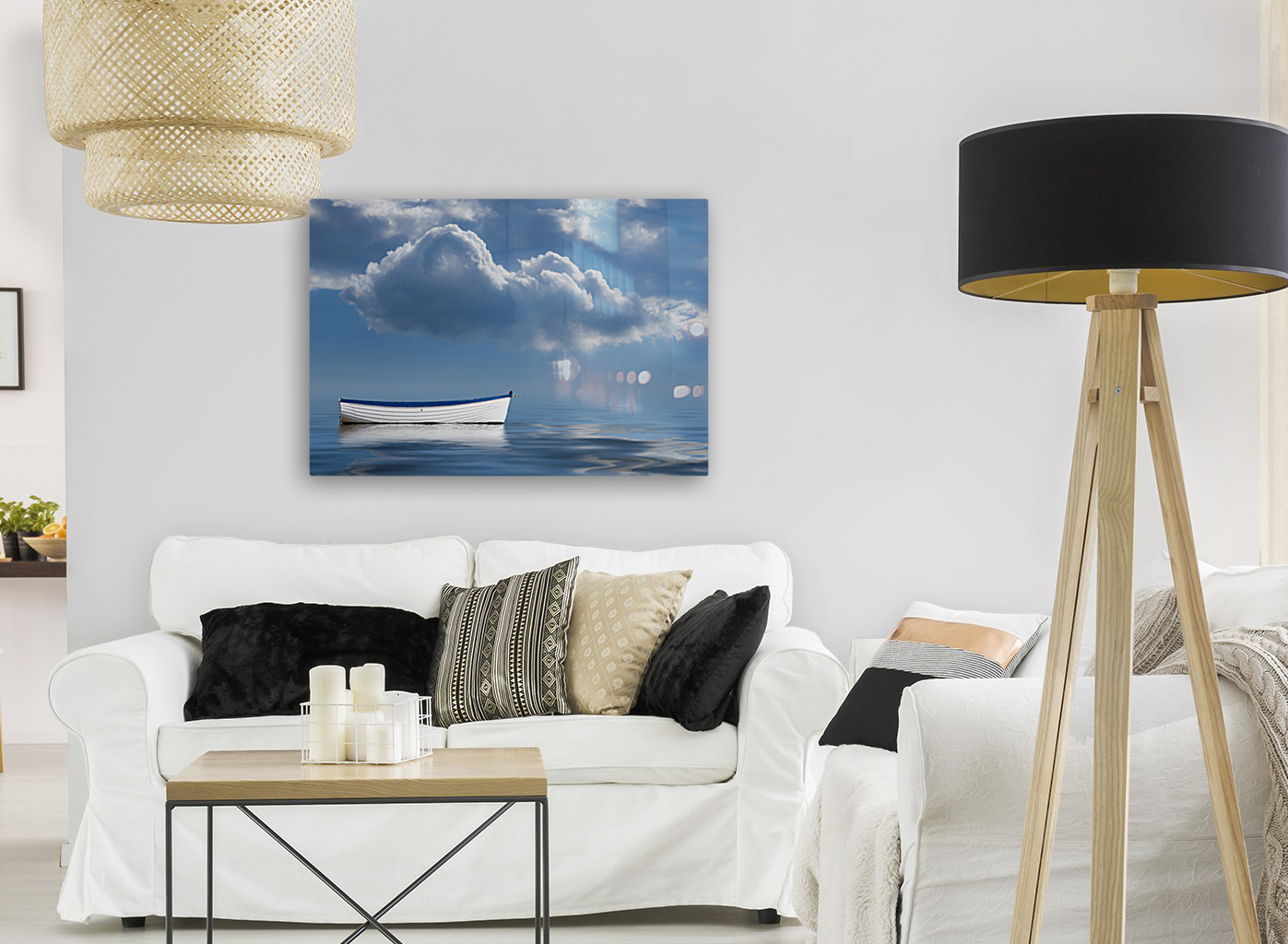 Old rowing boat marooned at sea Reproduction