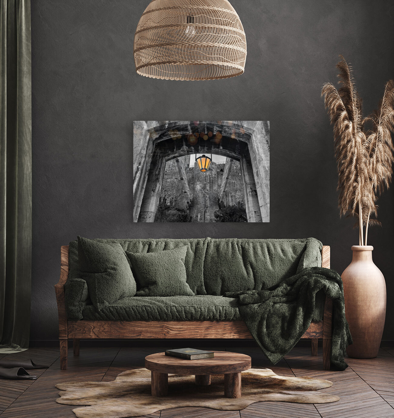 Thomas Telford suspension bridge in Conwy in black and white Reproduction