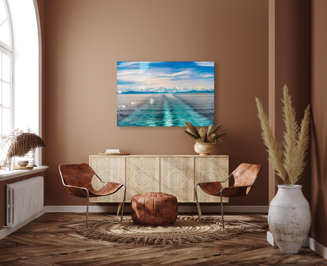 Cruise boat wake leaving Prince William Sound and Valdez Reproduction