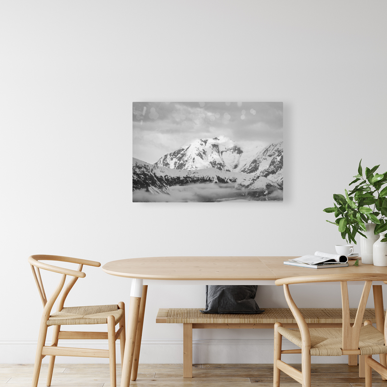 Black and white view of the mountains above Hubbard Glacier Reproduction
