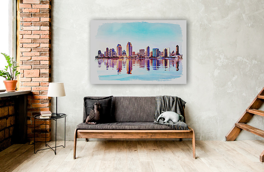 San Diego Skyline at sunset from Coronado Reproduction