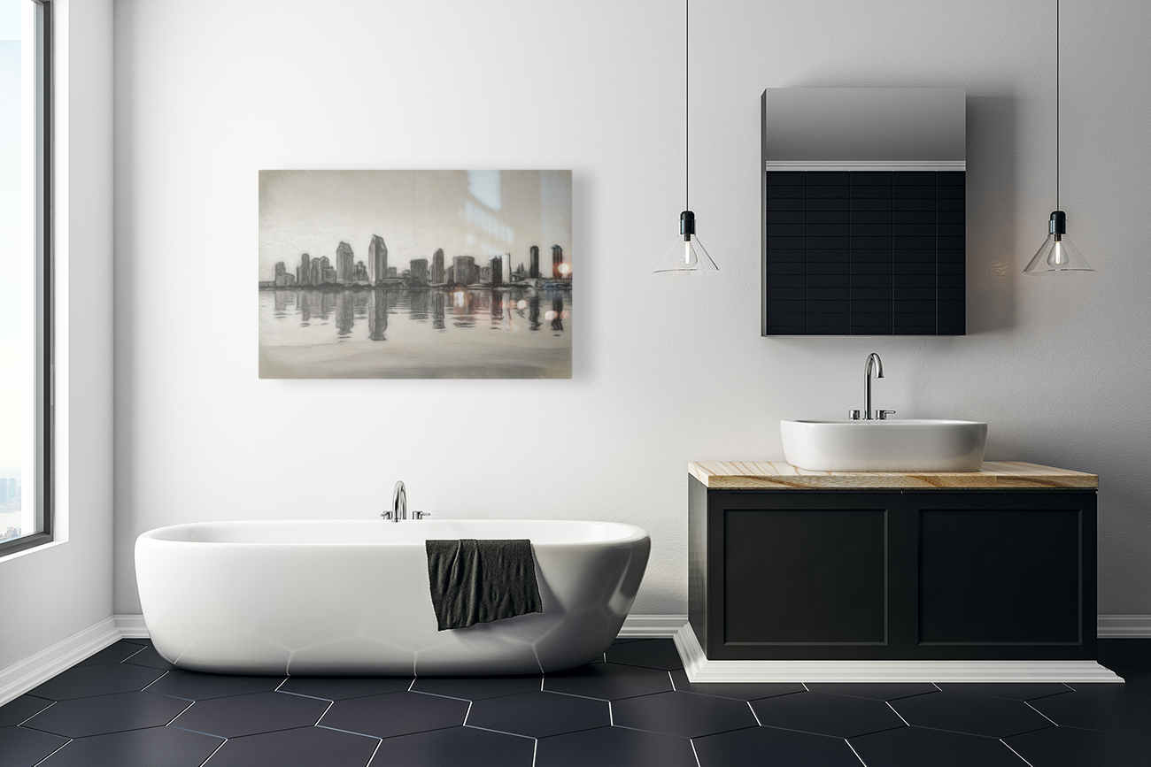 Charcoal San Diego Skyline at sunset from Coronado Reproduction