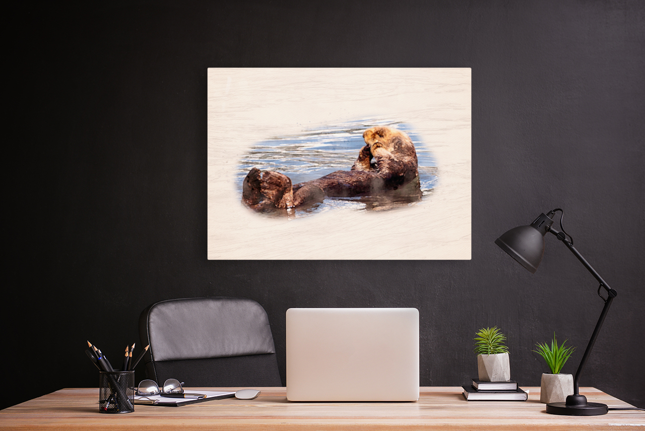 Digital watercolor of Sea Otter floating in the sea Reproduction