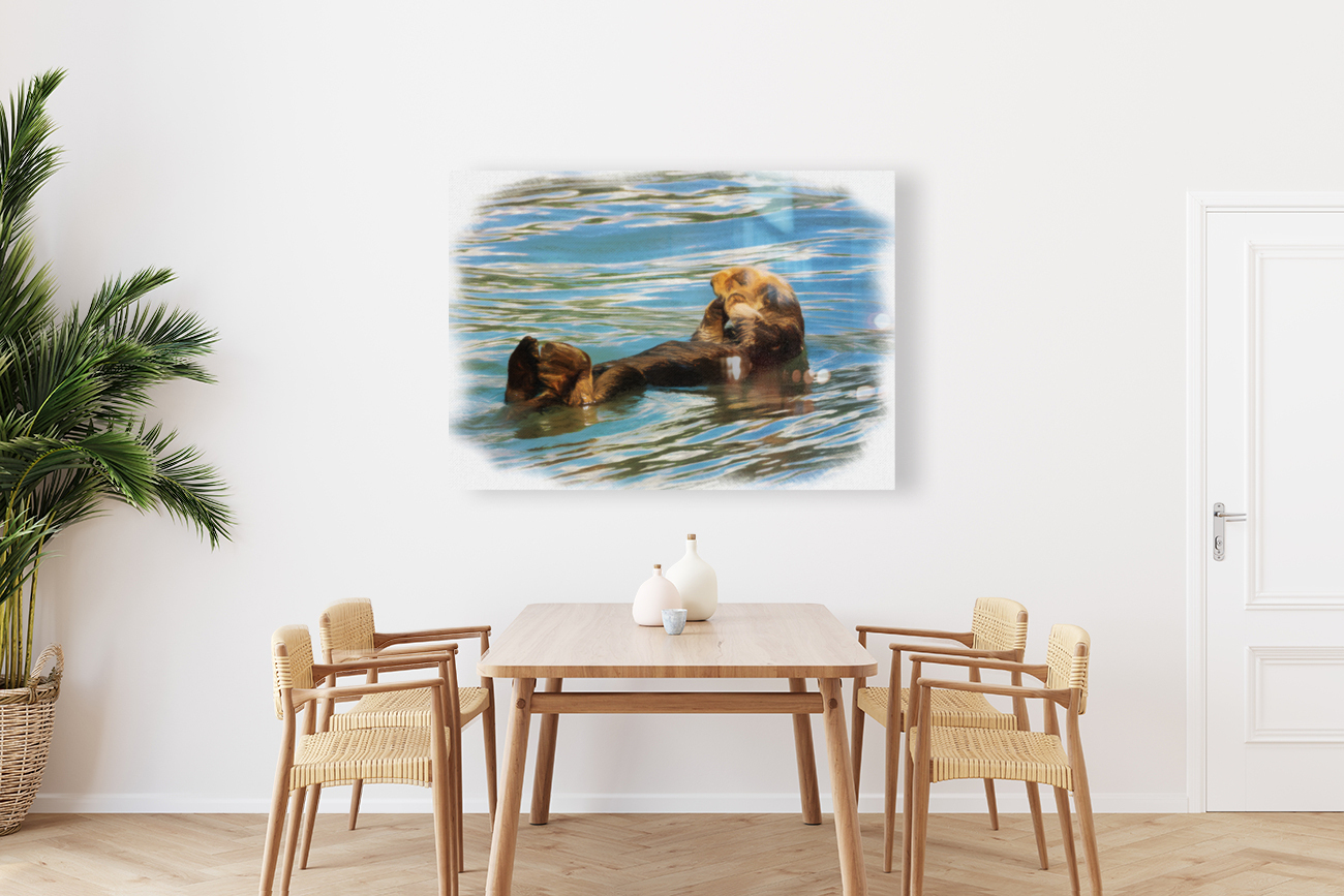 Digital pastel of Sea Otter floating in the sea Reproduction