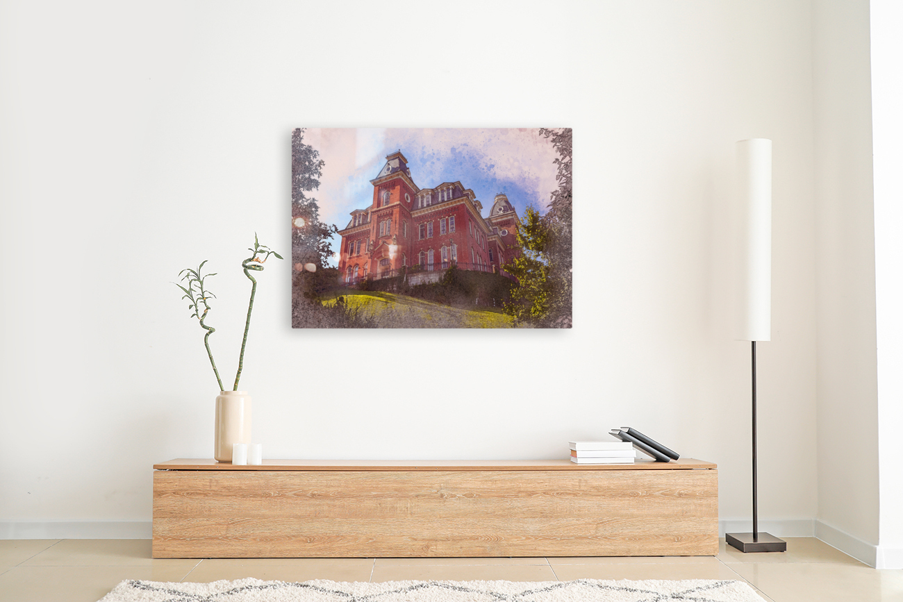 Digital art of Woodburn Hall at WVU in Morgantown Reproduction