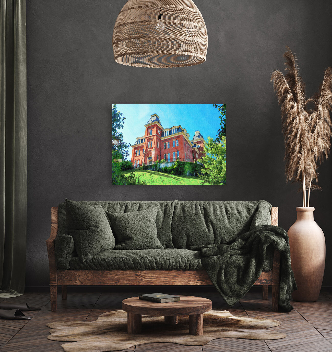 Water color of Woodburn Hall at WVU in Morgantown Reproduction
