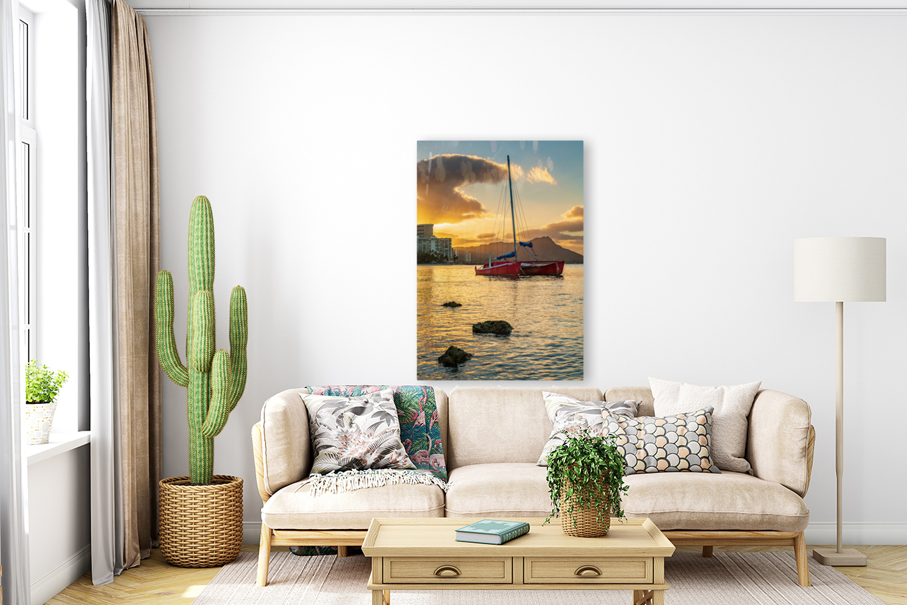 Sunrise over Diamond Head from Waikiki Hawaii Reproduction