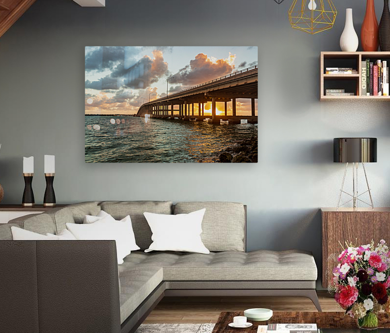 Dawn view of Rickenbacker bridge in Miami Reproduction