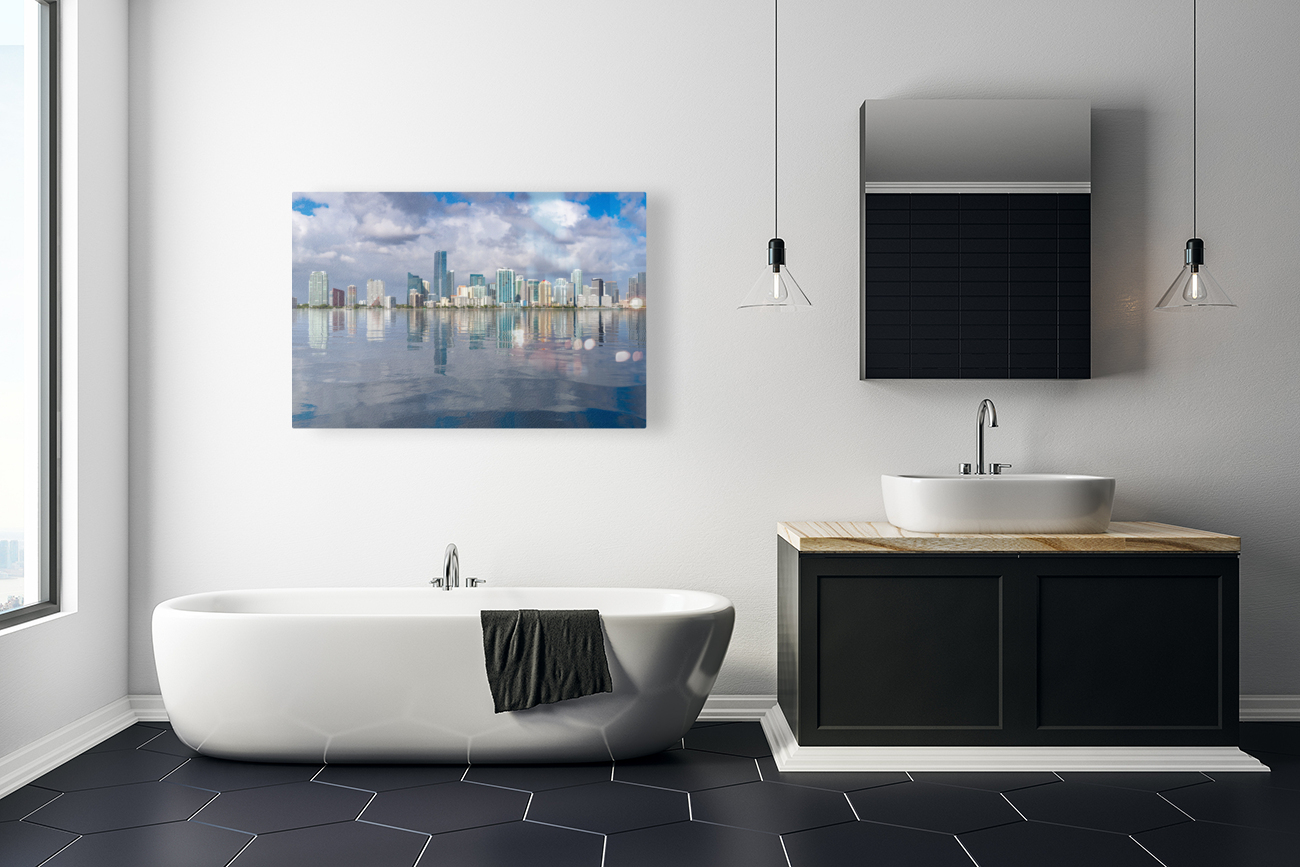 View of Miami Skyline with artificial reflection Reproduction