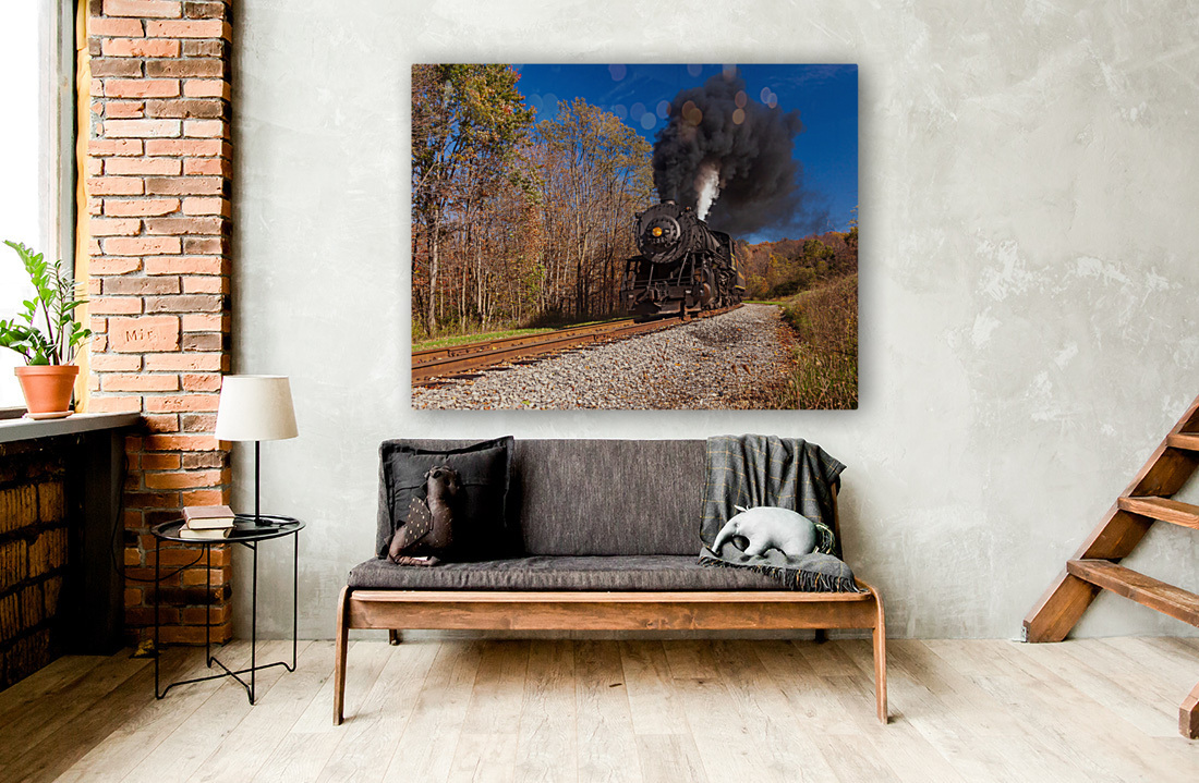 WMRR Steam train powers along railway Reproduction