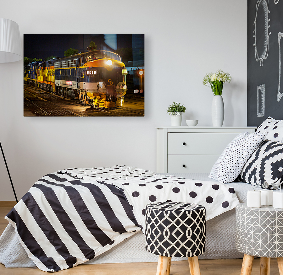 Diesel railroad engine at night Reproduction