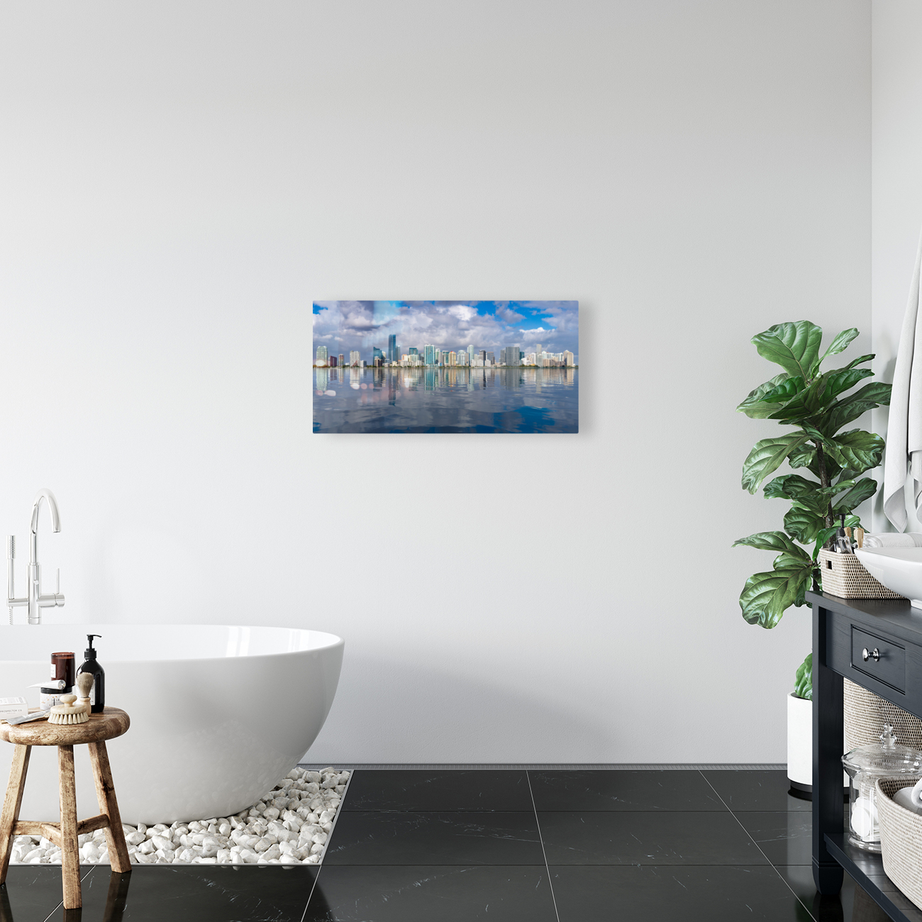 View of Miami Skyline with artificial reflection Reproduction