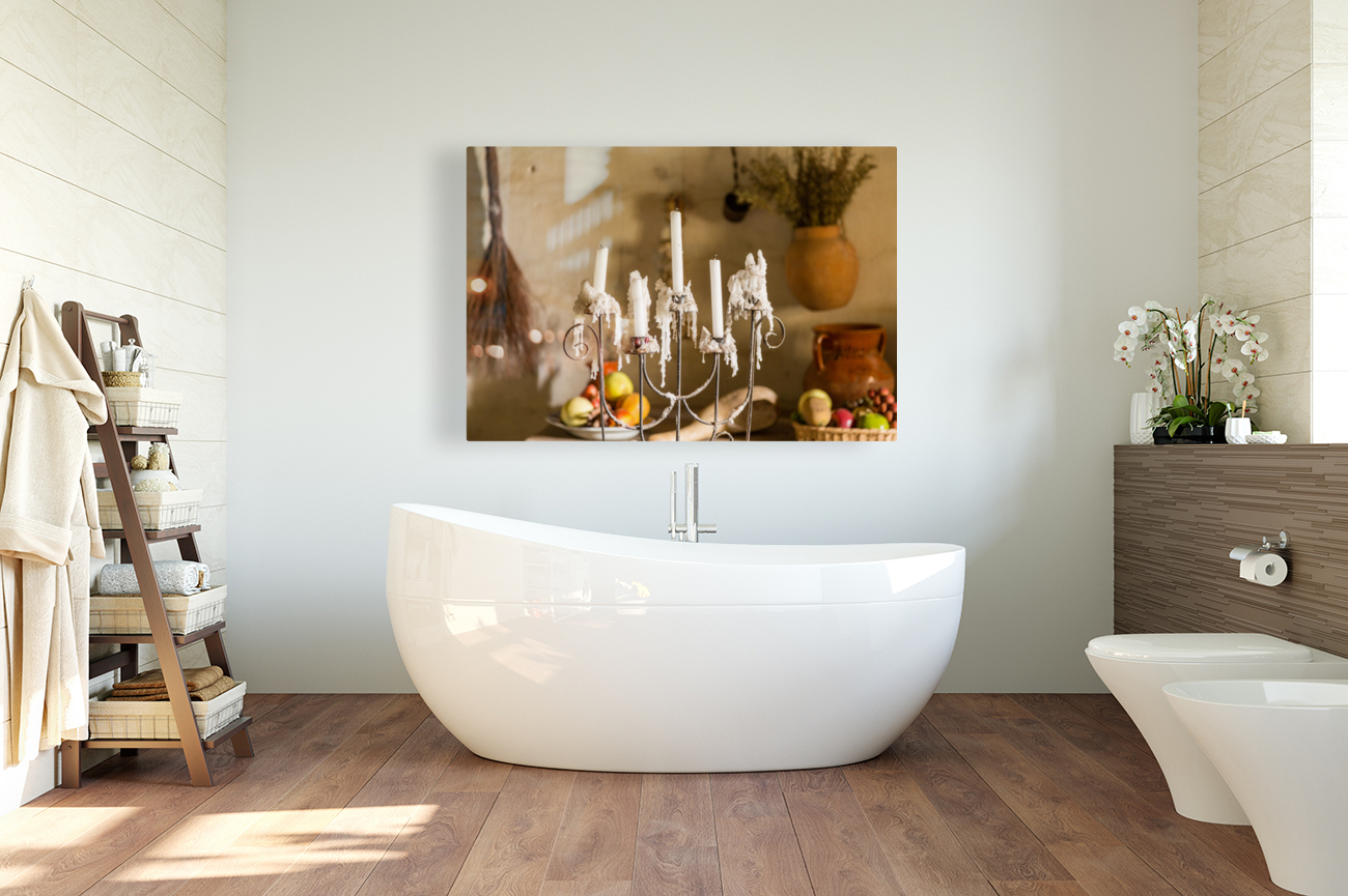 Candles in traditional kitchen in mission in California Reproduction