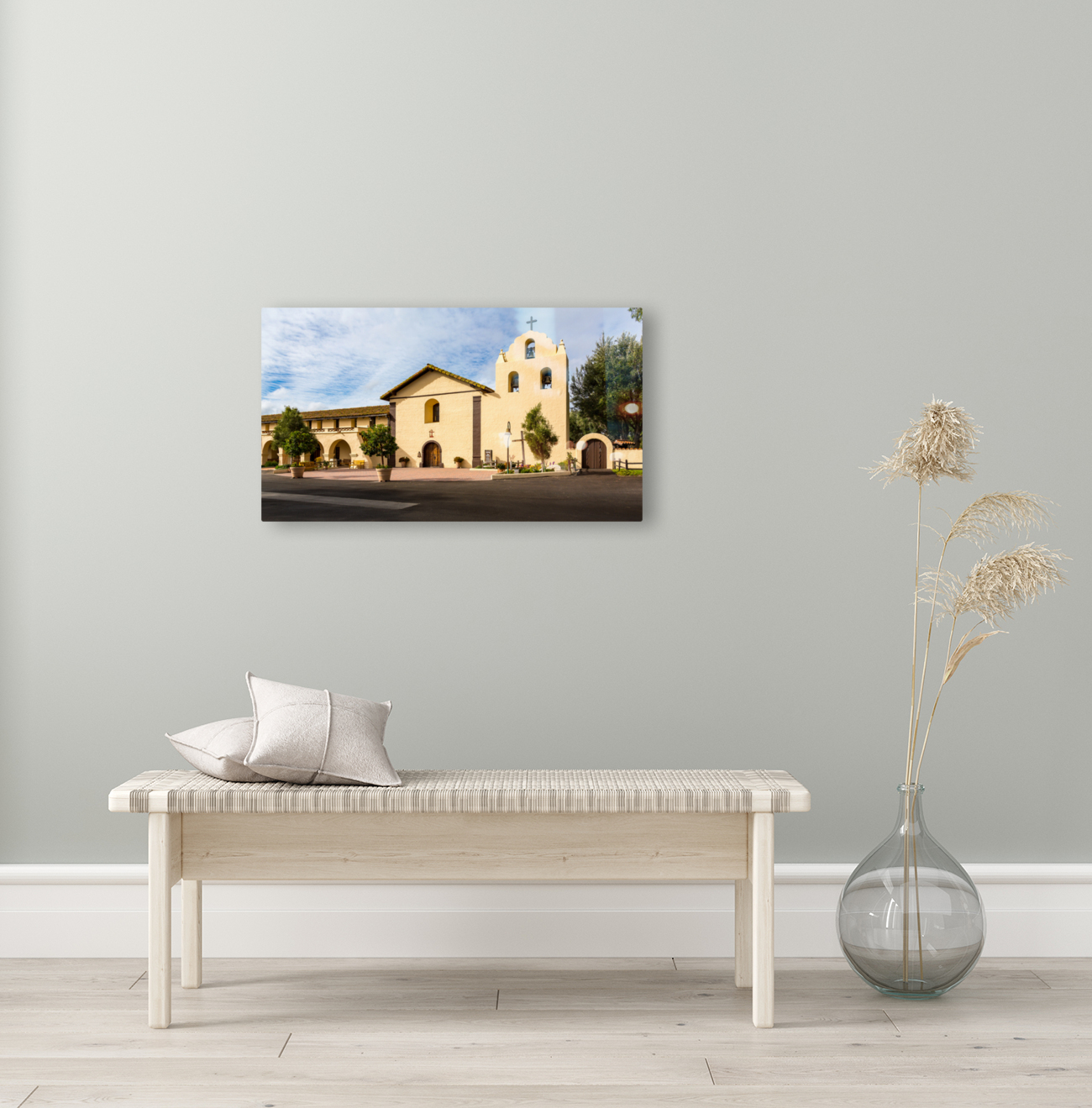 Cloudy day at Santa Ines Mission California Reproduction