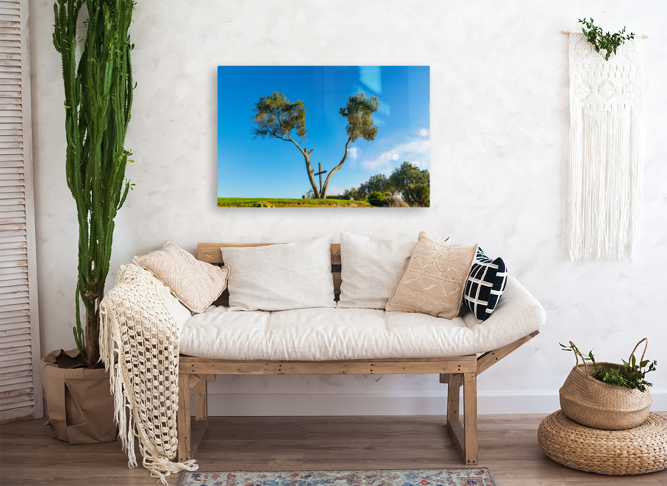 Serra Cross in Ventura California between trees Reproduction