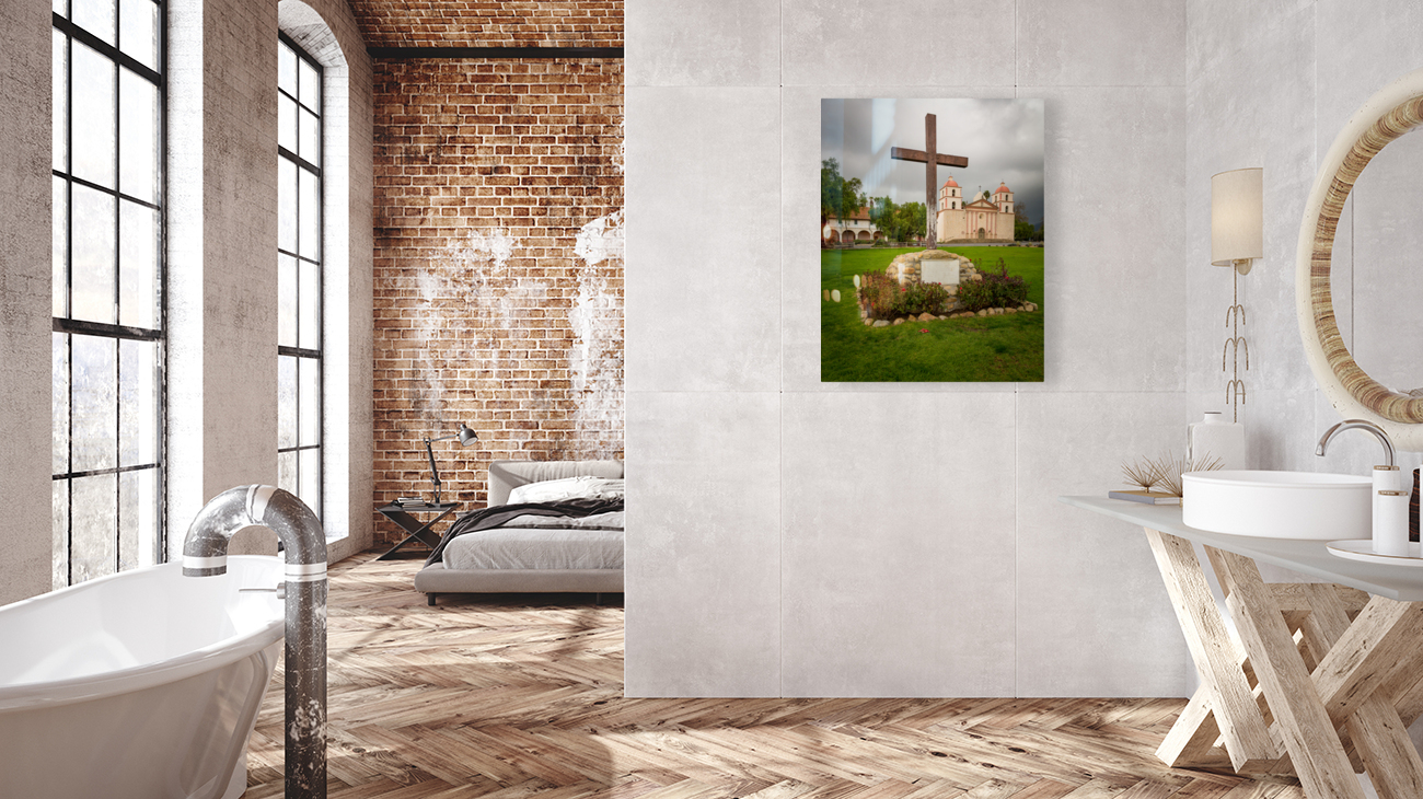 Cloudy stormy day at Santa Barbara Mission Reproduction