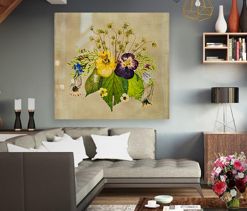 Arrangement of dried pressed flowers Reproduction