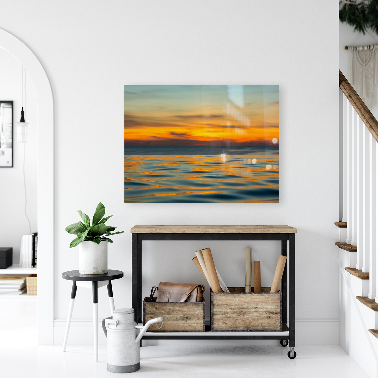 Infinity edge pool with sea underneath sunset Reproduction