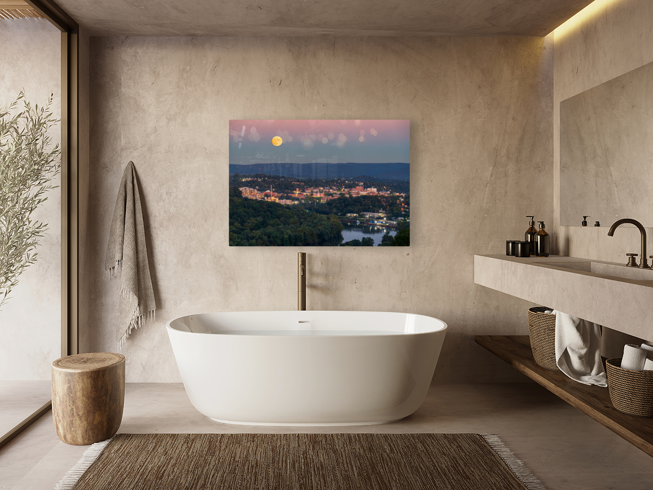 Moon rising above Downtown Morgantown Reproduction