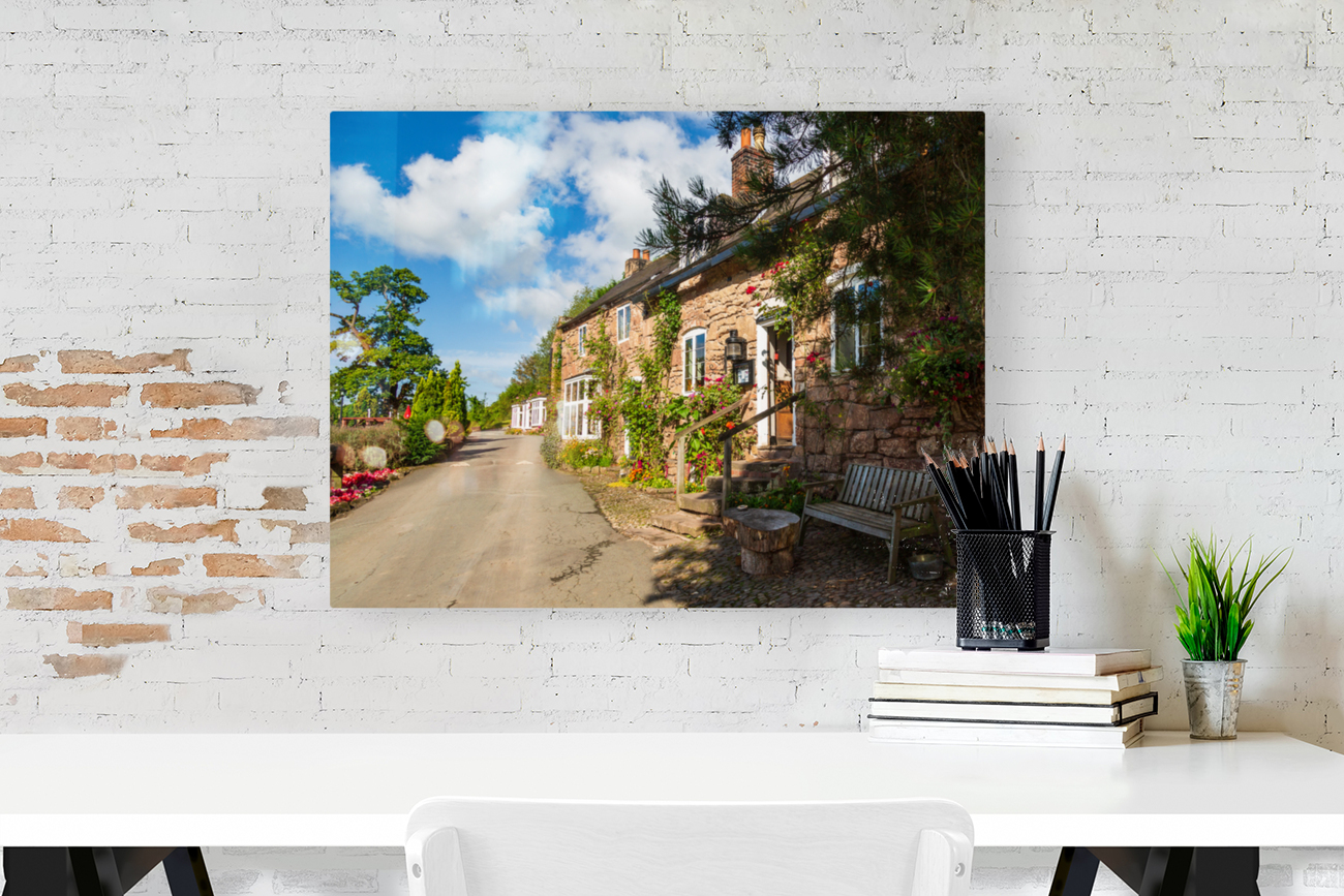 Ancient pub or restaurant on small road Reproduction