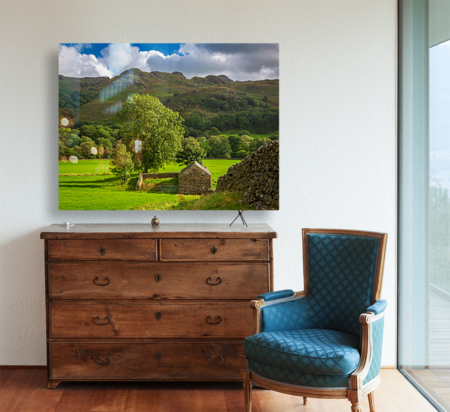 Old stone farm building in Lake District Reproduction