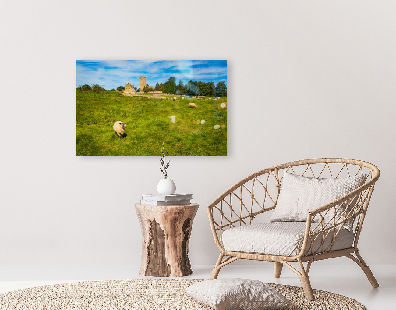 Church St James across sheep in Chipping Campden Reproduction