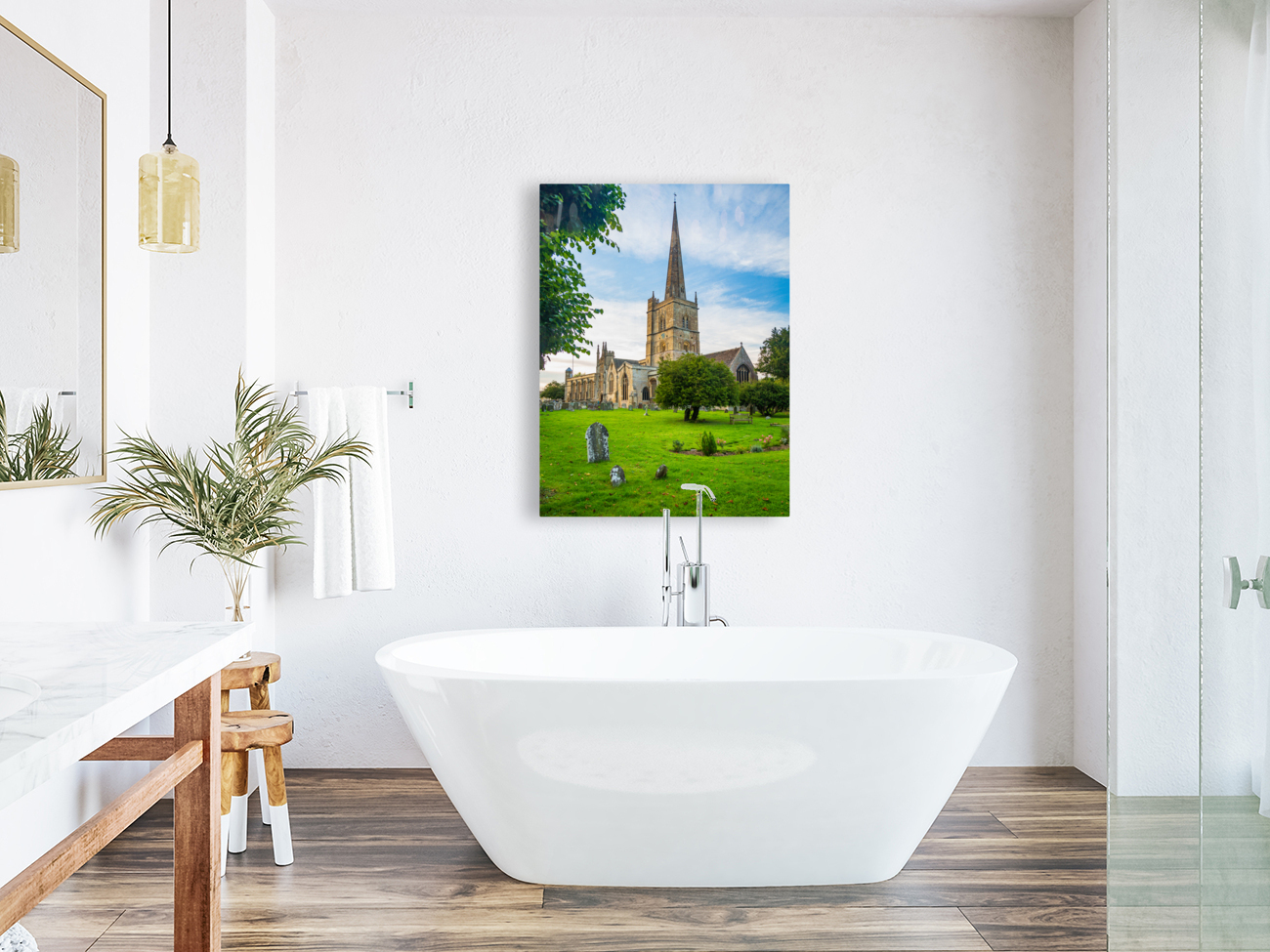 Church and graveyard in Burford in Cotswolds Reproduction