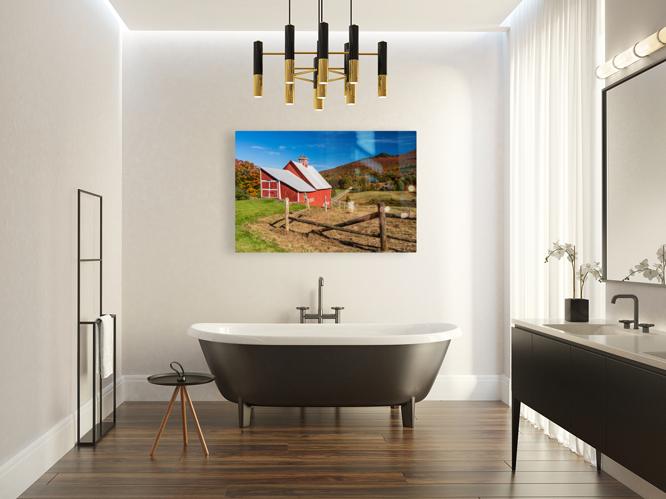Grandview Farm barn with fall colors in Vermont Reproduction