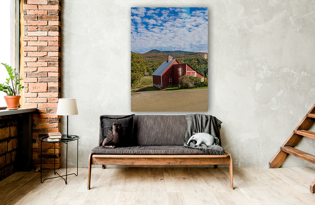 Grandview Farm barn with fall colors in Vermont Reproduction