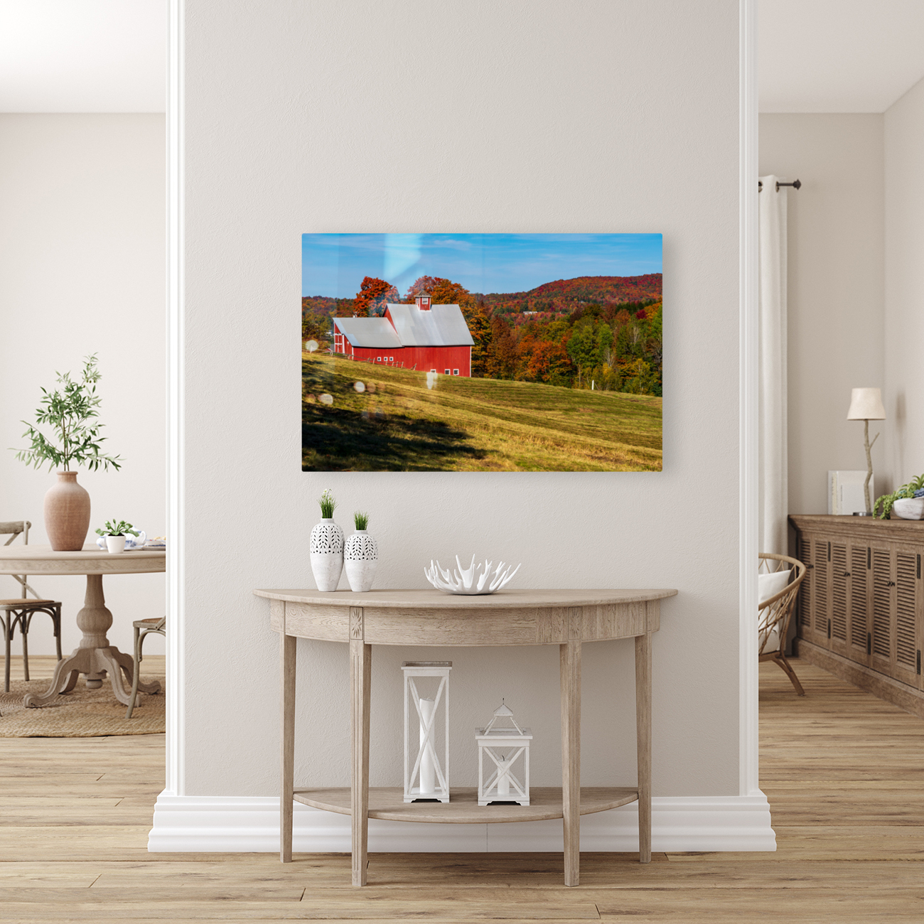 Grandview Farm barn with fall colors in Vermont Reproduction