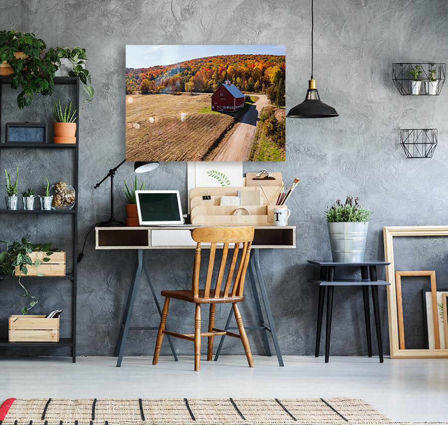 Grandview Farm barn with fall colors in Vermont Reproduction