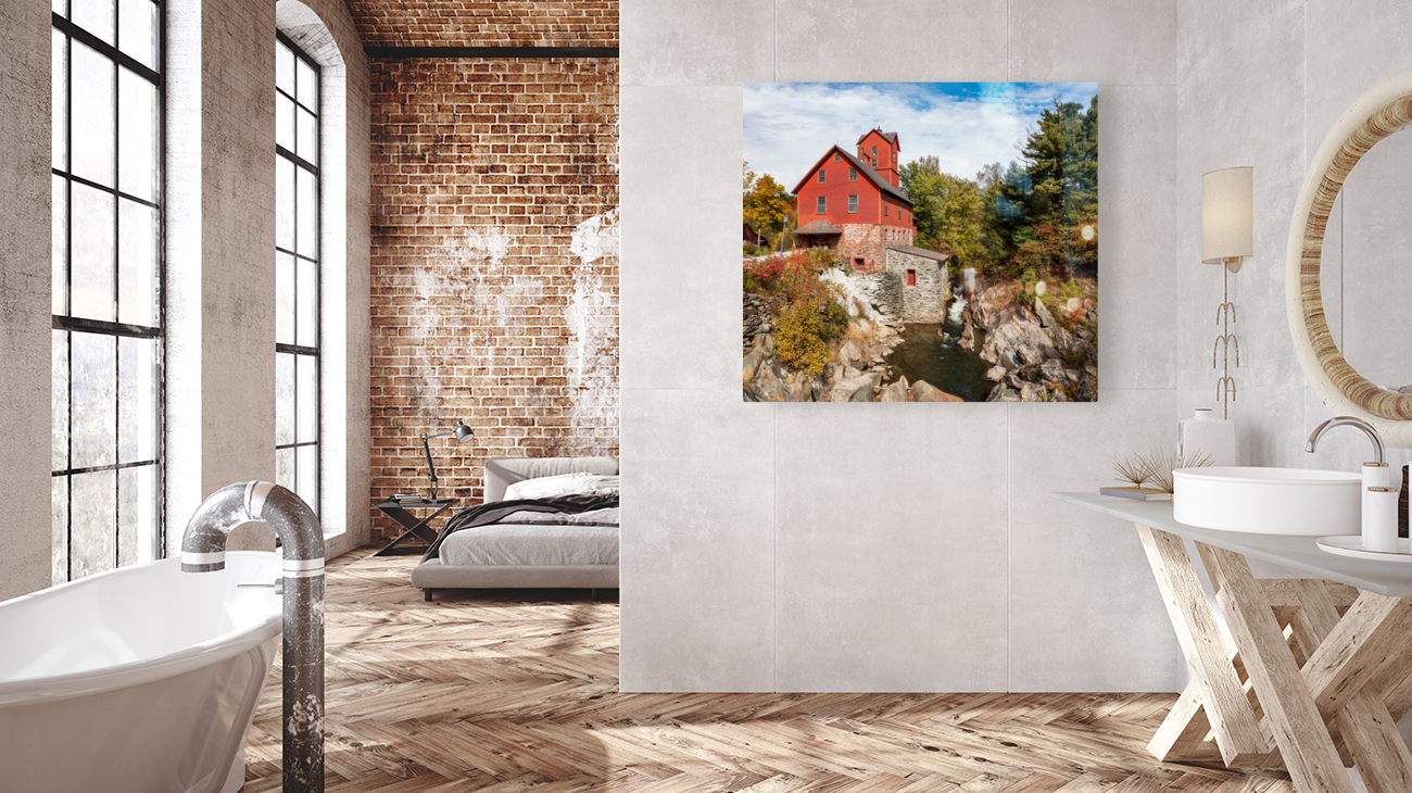 Old Red Mill in Jericho Vermont during the fall Reproduction