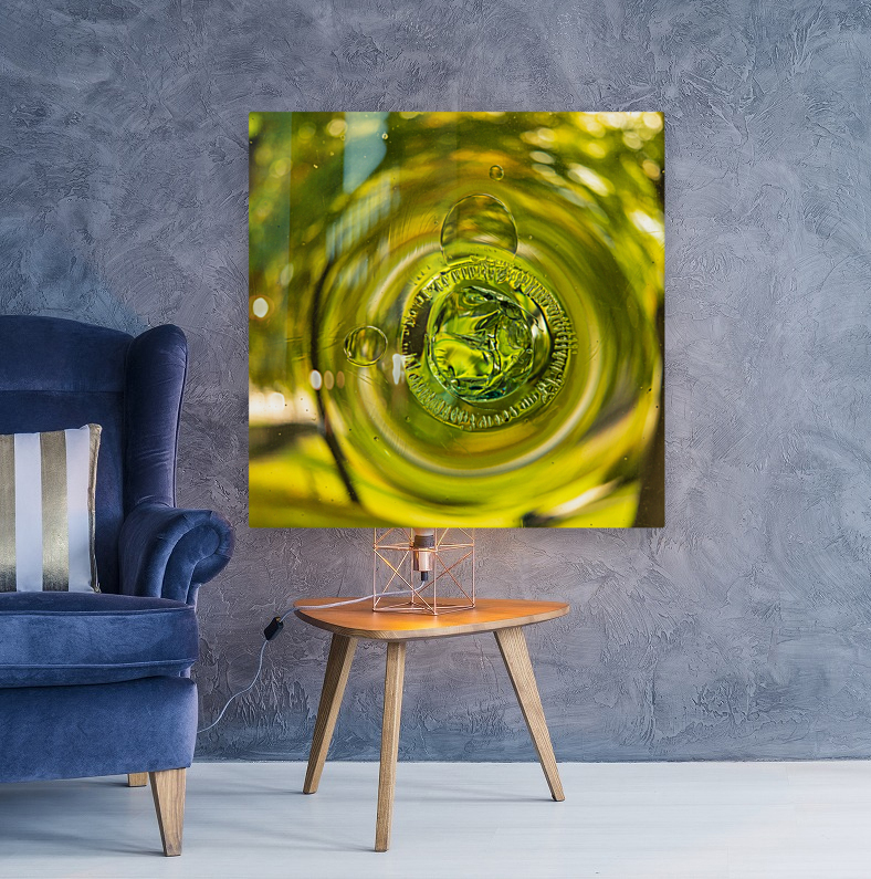 Old crown glass pane reflected warm garden Reproduction