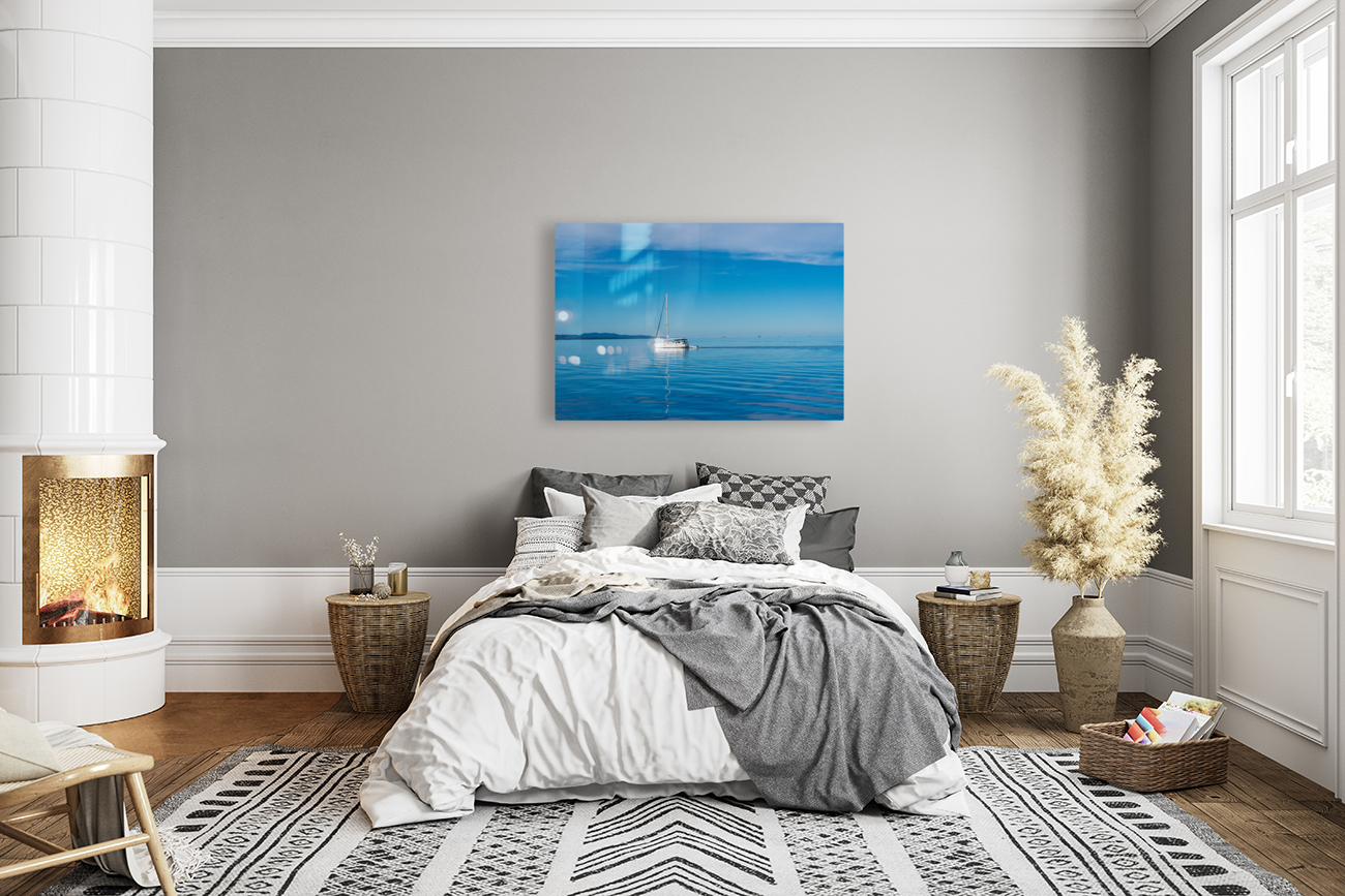 Yacht sailing peacefully across Lake Champlain Reproduction