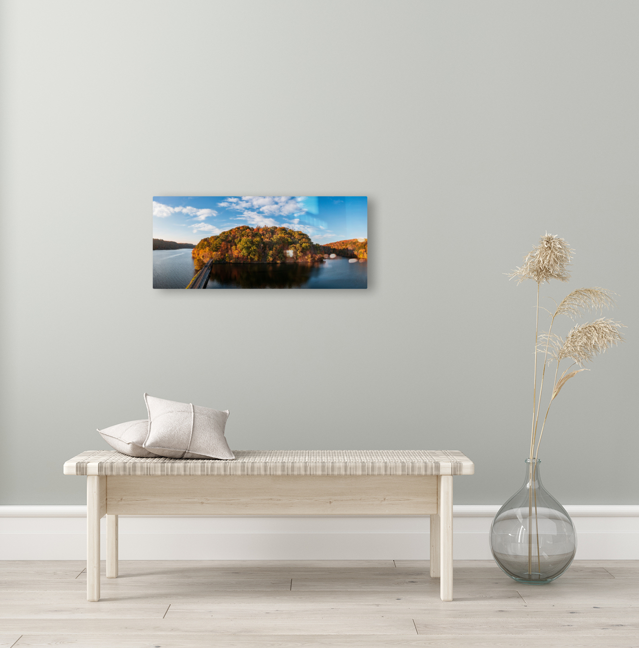 Perfect reflection of fall leaves in Cheat Lake Reproduction