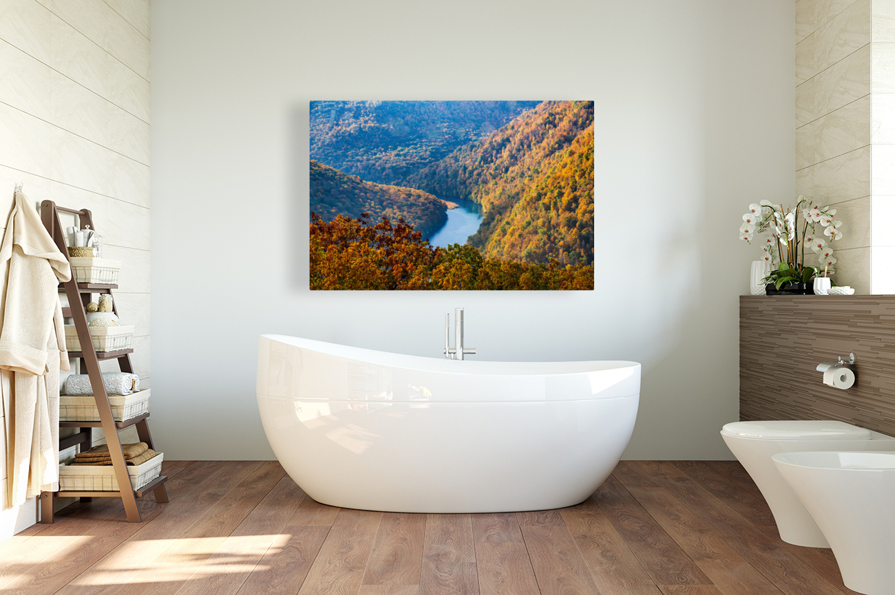Sunrise over Cheat river from Coopers Rock Reproduction