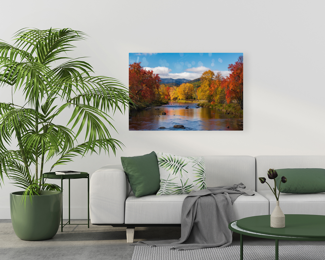 Saranac river flows through multi-colored fall landscape in Adir Reproduction