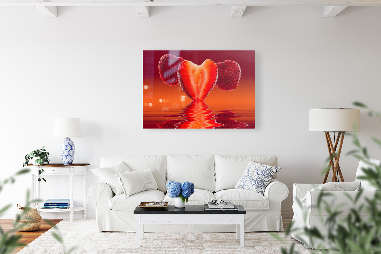 Fresh heart shaped strawberry reflected Reproduction