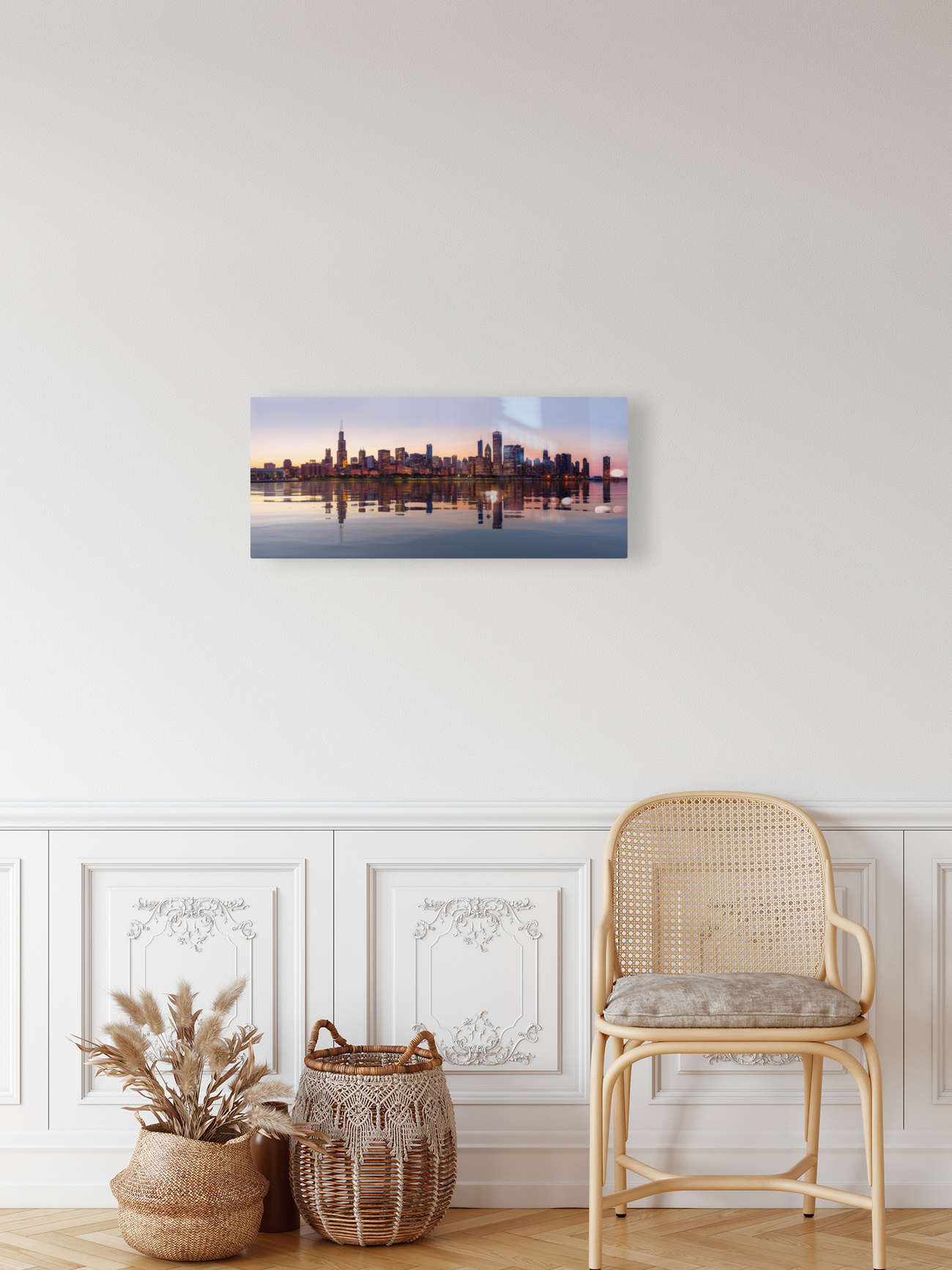 Sunset over city skyline Chicago from Observatory Reproduction