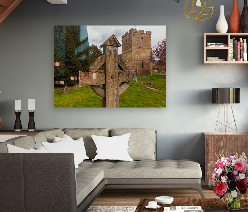 Old wooden cross in Stokesay graveyard Reproduction