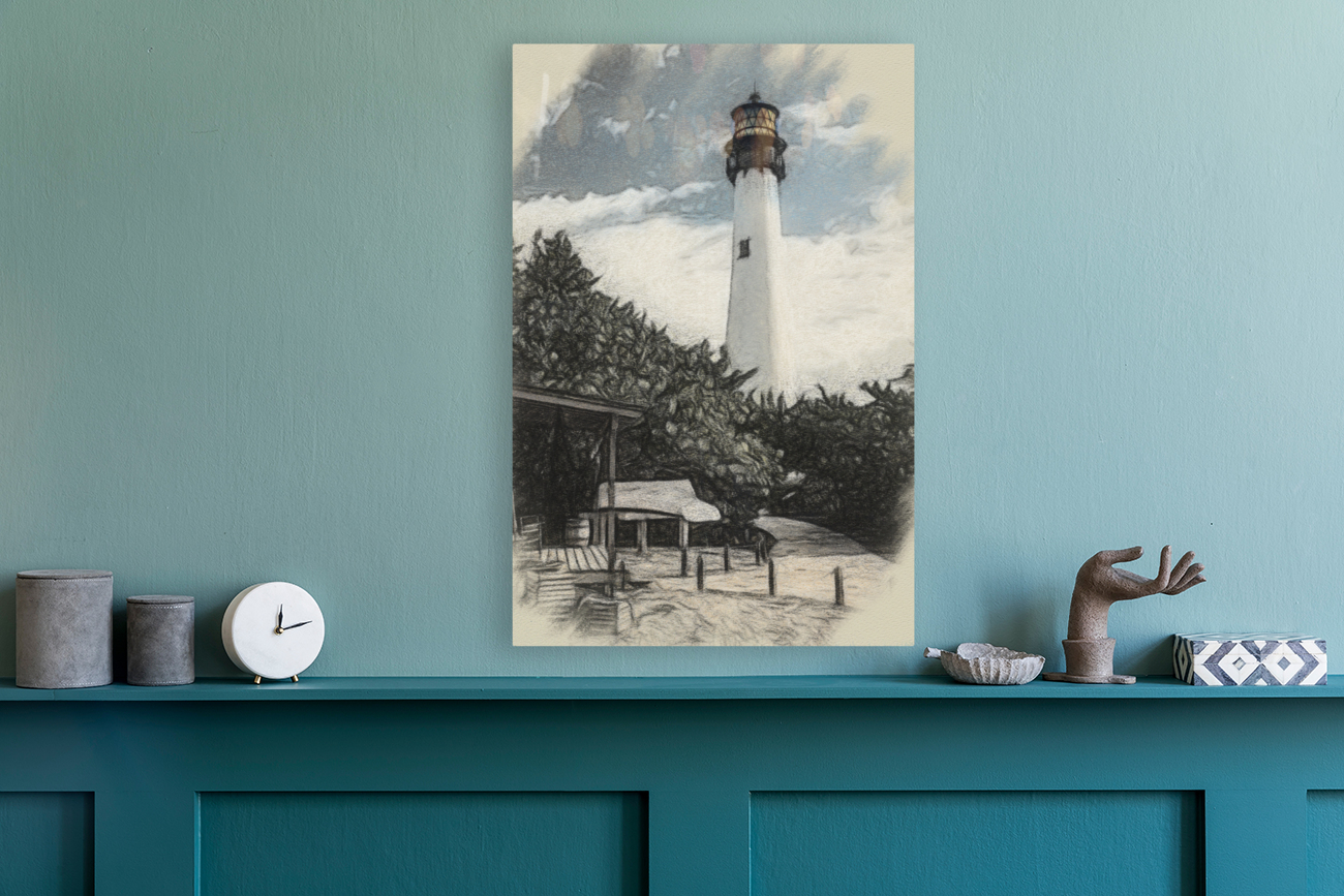 Cape Florida lighthouse in colorized charcoal Reproduction