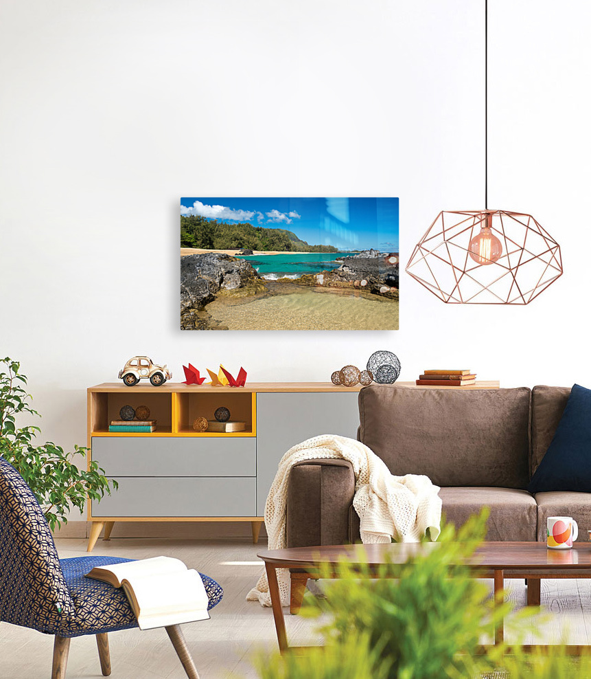 Lumahai Beach Kauai with waves flowing into pool Reproduction