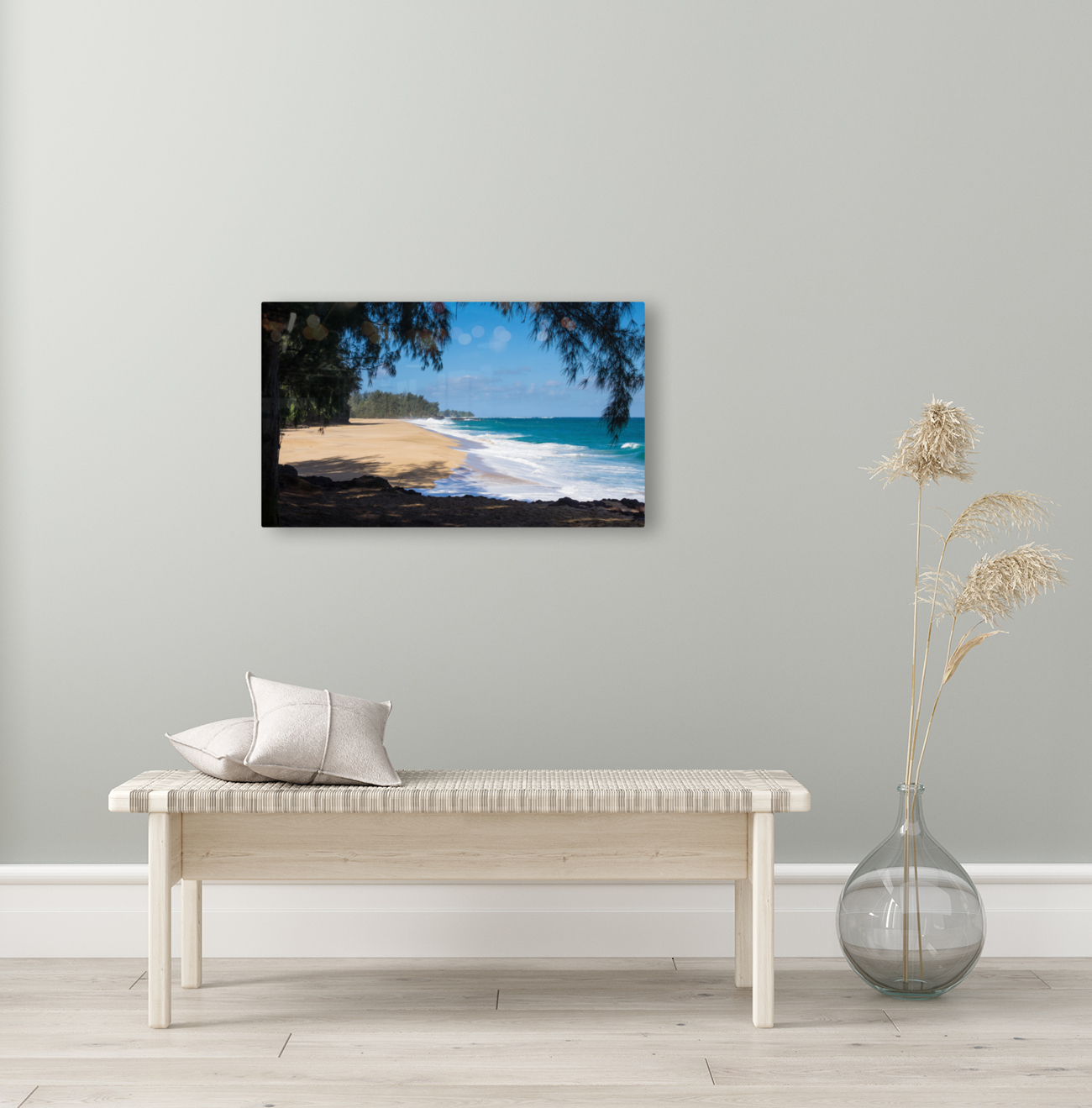 Powerful waves flow onto sand at Lumahai Beach Kauai Reproduction