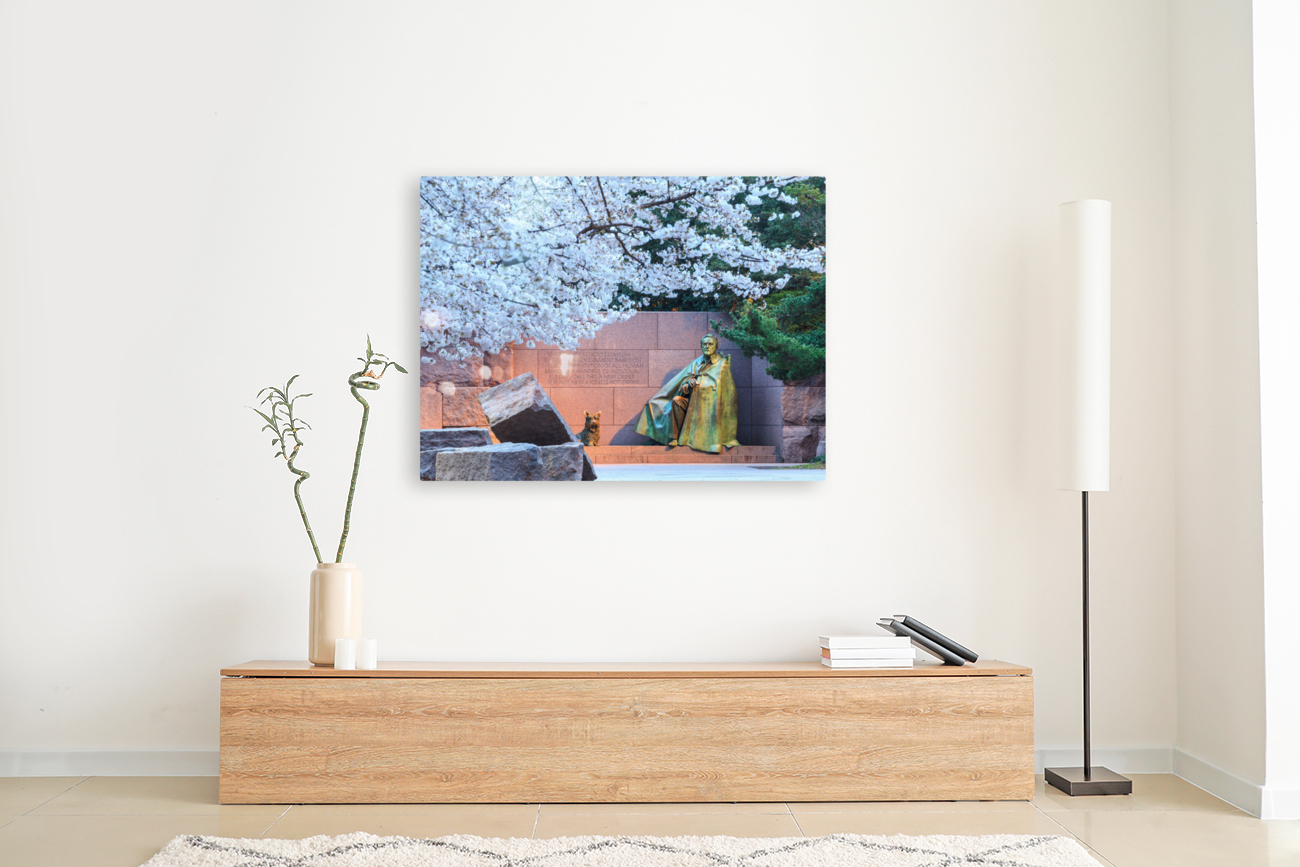 Cherry blossoms and Washington FDR monument Reproduction