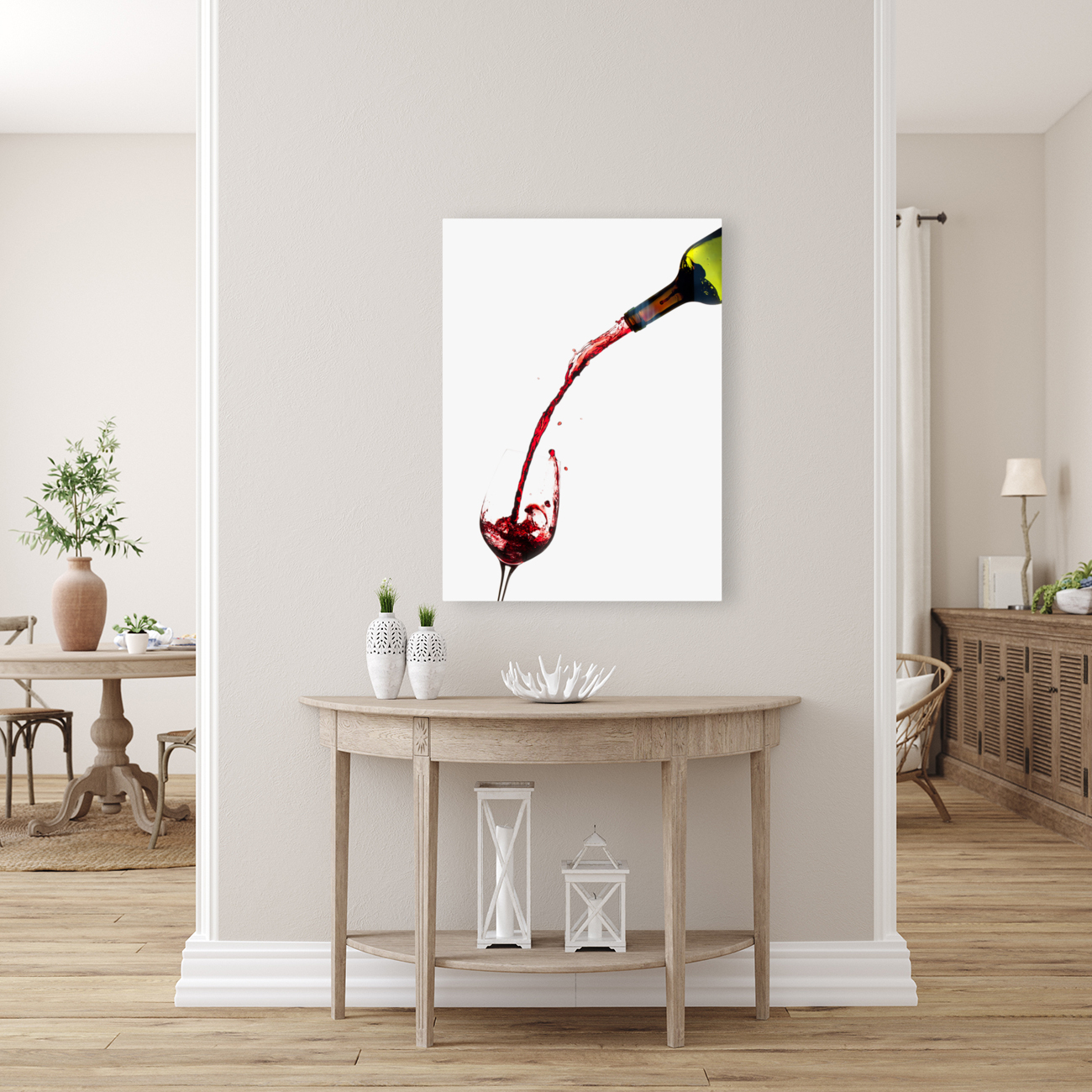 Wine pouring from bottle into glass Reproduction