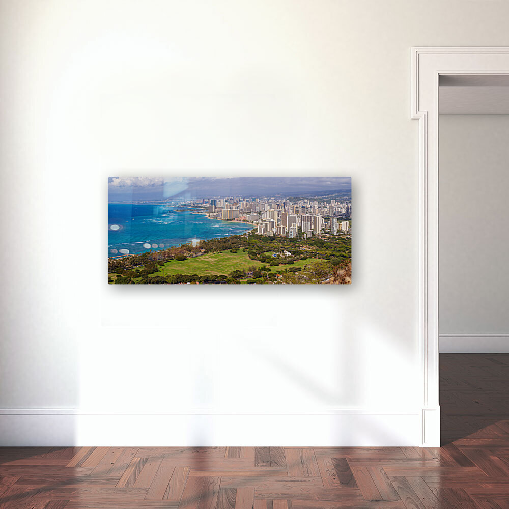 Panorama of sea front at Waikiki Reproduction